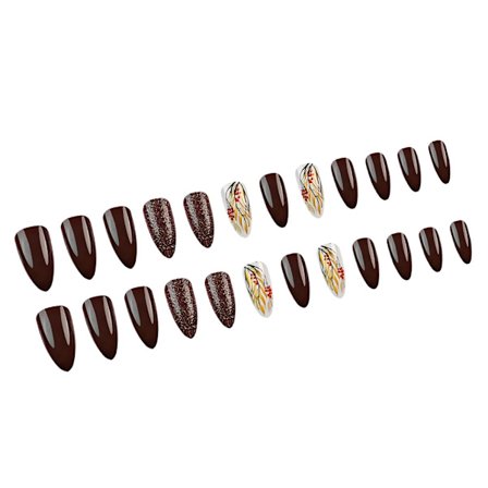 Franske falske negle med hvededesign, kunstige neglelim på neglesæt