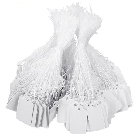 100-pakning papiretiketter / prislapper med snor Hvit