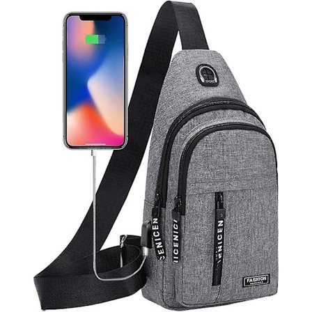 Sling Bag Crossbody Rygsæk Med Usb Hul Hovedtelefon Hul, Mini Skuldertaske, Brysttaske Til Rejser, Vandreture(Grå)