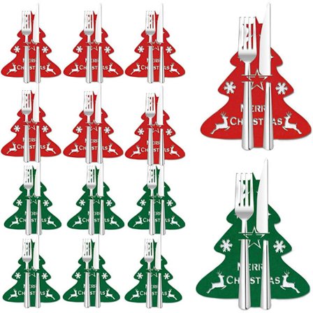 wxsp 24-pack Jul kniv- och gaffelfodral - Julgransfodral i filt för kniv och gaffel - Bordsdekorationer - Partydekorationer - Underlägg -