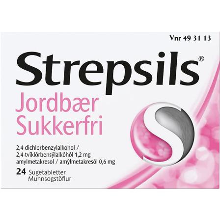 Strepsils Jordbær Sukkerfri, sugetabletter 24 tabl., Medicin & Pleje, Forkølelse & Næse, Forkølelse
