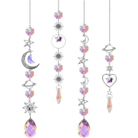 4 stk. Krystal Solfangere, Krystal Drømmefangere, Krystal Vindspil, Krystal Vedhæng, Haveindretning, Regnbuekrystal, til Ophængning i Hjemmet, Haven