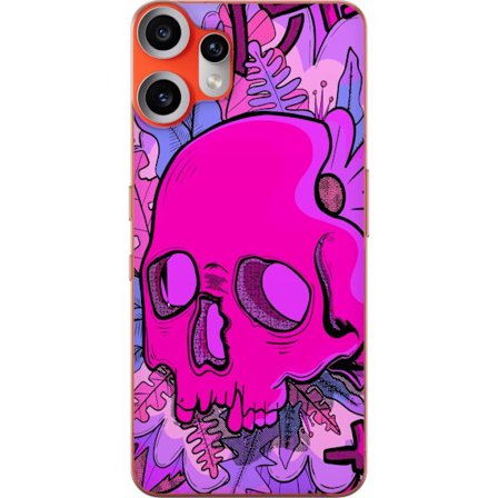 Kompatibelt Mobilskal till Nothing CMF Phone 2 Pro Grafisk illustration av en rosa dödskalle med kraftiga svarta linjer, serietidningsstil och intens