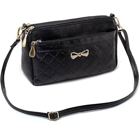 Svart, liten, firkantet, myk veske i syntetisk skinn, egnet for kvinner