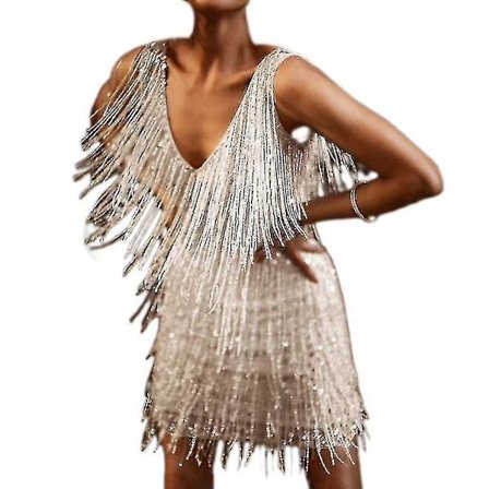 Kvinde Frynser Kjole Seksuelt Fjer Kjole Med Kvaster Hvid