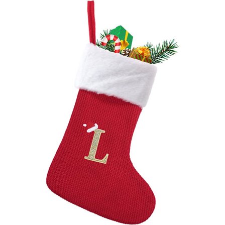 Jule Strømper, Medium Julepersonaliserede Strikkede Strømper med Bogstaver, Røde Pejsophængende Julemandssokker