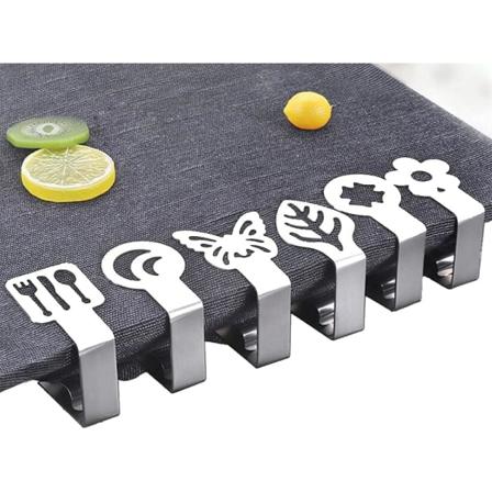 Set med 2 sklisikre dukholderklemmer i dekorativt rustfritt stål for piknik, grilling, bryllup, fest (månekløverblomst bestikkblad sommerfuglform)