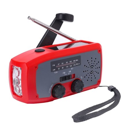 Nödradio med Handvev, Solceller och LED-Ficklampa, 2000mAh Portabel AM/FM Väderradio för Utomhusbruk /röd