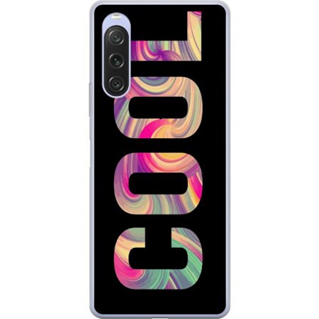 Yhteensopiva Puhelinkuori Sony Sony Xperia 10 V Nykytaiteellinen typografia taiteilu sanaa LOVE nestemäisissä sateenkaariväreissä mustaa taustaa v