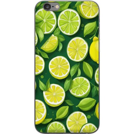 Yhteensopiva Puhelinkuori Apple iPhone 6 Plus Värikäs sitruskuvio, jossa limeä ja sitruunoita sekä vihreitä lehtiä tummanvihreällä taustalla