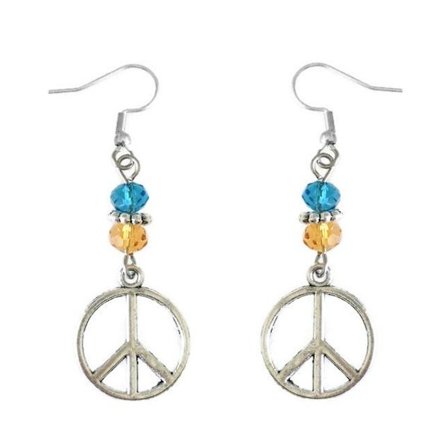 Earrings - Peace - Beads -Yellow - Blue