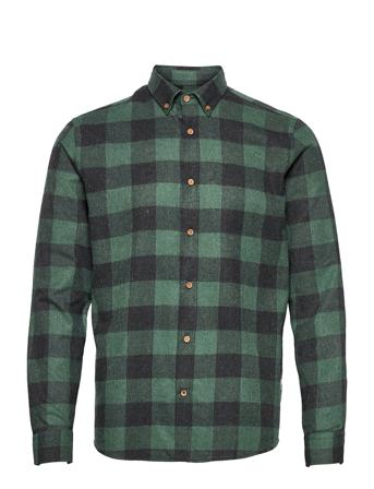 Johan Flannel Checked Shirt Skjorta Casual Grön Kronstadt