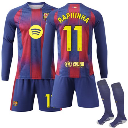 2025-2026 Barcelona Hemma Børne Langærmet Fodboldtrøje Kit Nr. 11 Raphinha_yu