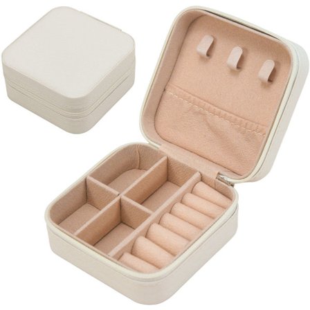 Smykkeskrin, Smykkeskrin til piger, Smykkeskrin til voksne læder, 10 cm x 10 cm x 5 cm, råhvid