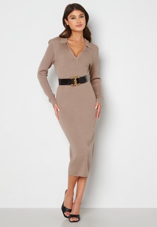 BUBBLEROOM Ivanna knitted dress Dark beige Klær