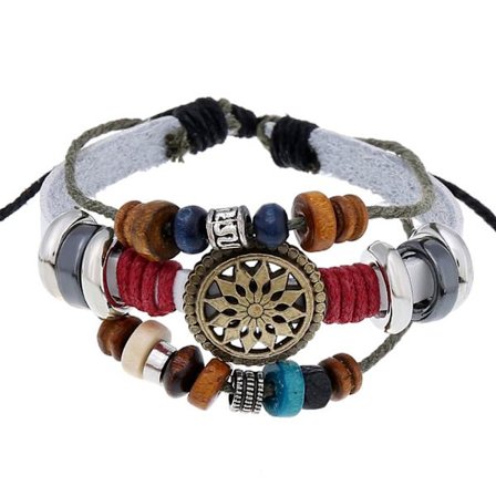 Håndlavet Boho Armbånd Gypsy Hippie Design Brunt Læder til Sun Metal Charms Beads Wrap Unisex Justerbart Armbånd til