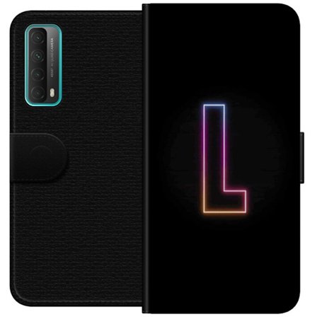 Yhteensopiva Lompakkokotelo Huawei Huawei P smart 2021 Minimaalinen neonkirjain L pehmeästi vaihtuvassa värivalossa mustaa taustaa vasten, puhdas gr