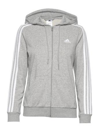 Essentials French Terry 3-Stripes Full-Zip Hoodie Hettegenser Genser Grå Adidas Performance