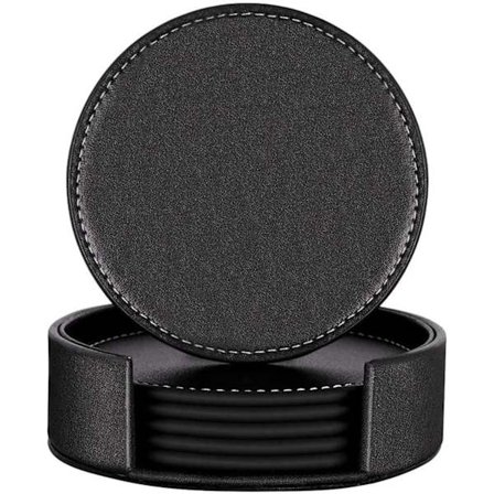 PU-läderunderlägg, set med 6 underlägg - runda, för ölglas, kaffemuggar, tekoppar och flaskor - fester, hem, kontor och mer