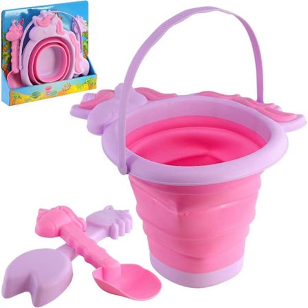 Poolleksaker Sandlådeset Barn Strandhink och Spade Set, Rosa Enhörningsform Fällbar Plasthink, Utomhusbruk[D]