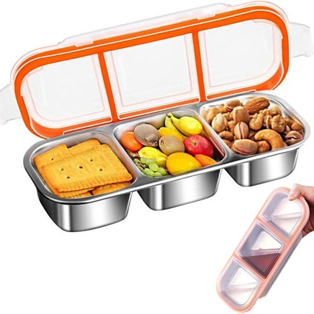 Madkasse i rustfrit stål til børn med 3 hvide metalrum