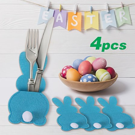 4 kpl Pääsiäishuopa Pupu Ruokailuvälinepussit, Yksivärinen Polyesteri Kuitukangas Suorakulmaiset Pöytätabletit, Käsinpestävä Hopeaesine [DB]