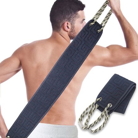 Dobbeltsidig eksfolierende vaskehanske for ryggen, med håndtak, 96,5 cm (38 tommer), for dyp kroppsrensing