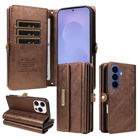 YIKATU Samsung Galaxy S26 Plånboksfodral Konstläder Med Axelrem - Brun