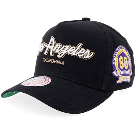 Mitchell & Ness - NBA Noir adjustable Casquette - Los Angeles Lakers Script 2.0 Pro Crown Black/Green A-frame Adjustable @ Hatstore