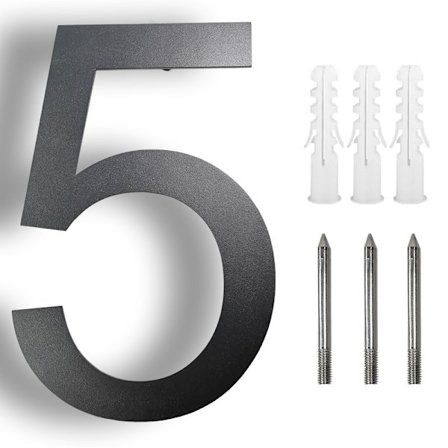 4,9 tommers svart husnummer 5, moderne bolignummer for innfelt montering flytende aluminium