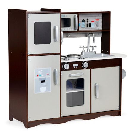 Stort legekøkken i træ til børn med skabe og køleskab, ECOTOYS