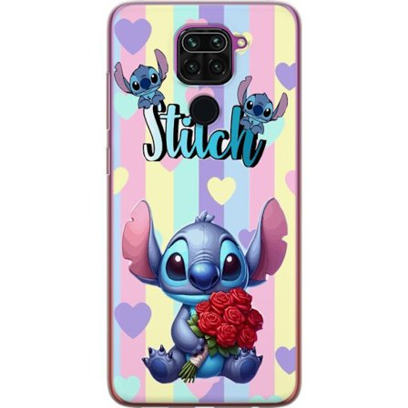 Kompatibelt Mobildeksel til Xiaomi Redmi Note 9 Romantisk illustrasjon av Stitch som holder røde roser mot stripet bakgrunn