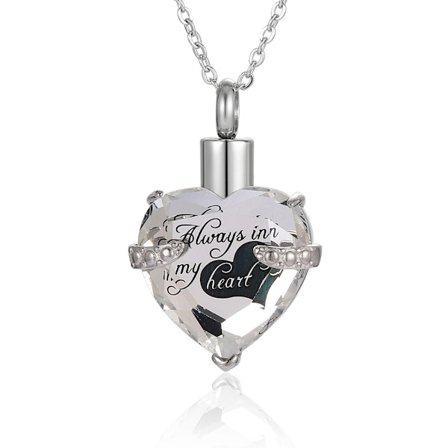 Souvenir smykker Fødselssten Krystal Urne Halskæde Hjerte Minde Keepsake Vedhæng Askeholder Kremering Smykker til Aske(transparent)