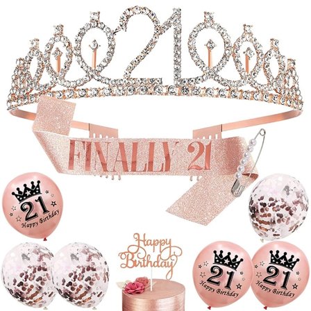 Födelsedagsballonger Set gnistrande strass tiara och skärp med tårta för kvinnor