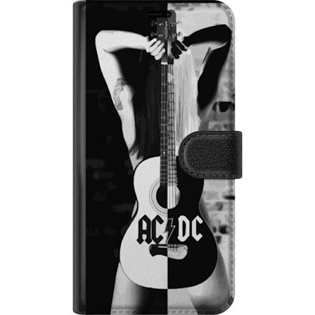 Yhteensopiva Lompakkokotelo Google Pixel 9a ACDC Kitaratyttö aihe mustavalkoisella rock-suunnittelulla nainen kitaralla musiikin ja rock-rakastajille
