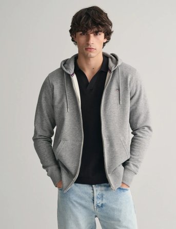 GANT Reg Shield Full Zip Hoodie - Grey - XL