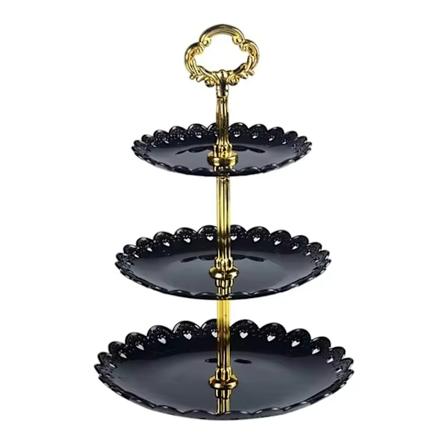 3 Etagers Kage Stand Frugttallerken Bakke Display Fødselsdagsfest Dessert Bryllup Black