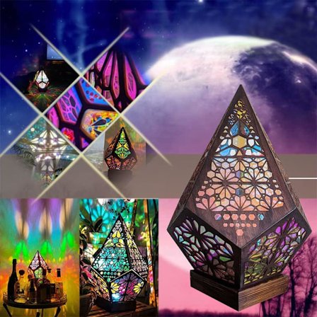 Boheme Polar Star Gulvlampe med USB Opladning, LED Farverige Diamantlys, 3D Prisma Projektionsnatlys, Boheme Stil Dekorationer til H