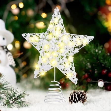 Juletræsliste, LED Stjernetrækrone med Hvid Snefnug, Lyserød Pentagram Sne white