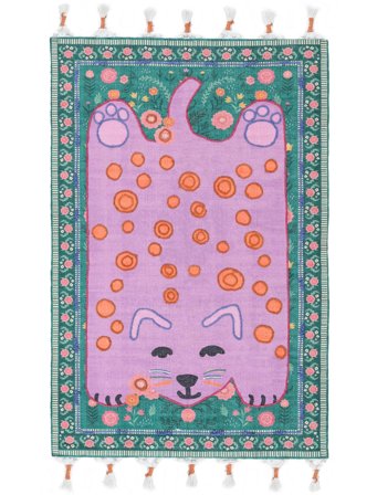 Tapis Enfant De Laine Animal Lo Cat Embroidery Rose/Multicolore Petit