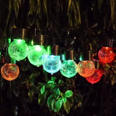 Solcellelamper Utendørs Hengende Dekorativ Kule 24 Pakning, Vanntett Solcellelykt med Håndtak og Klemme, Solcelle Glasskulelamper for Hage Y