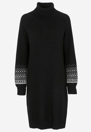 Cellbes of Sweden - Strikket kjole med jacquardmønstrede ærmer i sort / mønstret til damer i størrelse 46/48