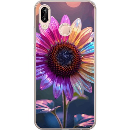 Kompatibelt Mobildeksel til Huawei P20 lite Irideserende blomst med glitrende kronblad i rosa lilla og gull mot myk bokeh bakgrunn
