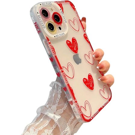 Ins Stil Kjærlighetshjerte Gjennomsiktig Mobilskall for iPhone 16 Pro Max Søtt Lite Sidemønster Kompatibelt for Kvinner Jenter Myk Silikon...