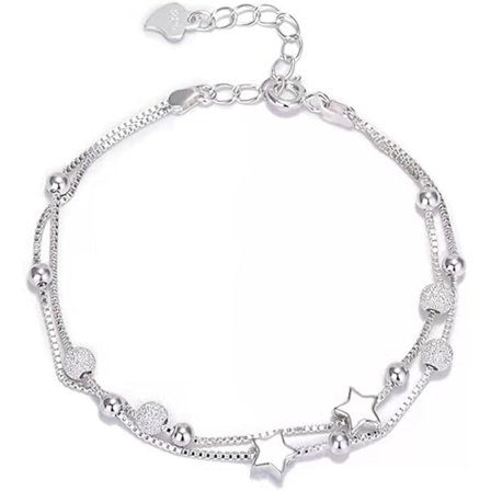 Stjernearmbånd for kvinner, sølvperlearmbånd, justerbart vennskapsarmbånd, bursdagsgave til jenter, reisegave