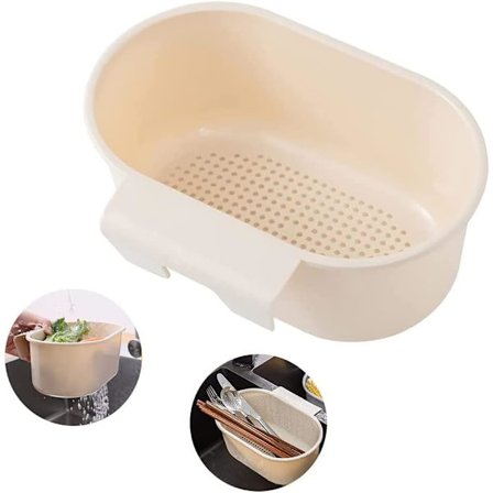 Vask Si Kurv, Vask Si til Filtrering af Køkkenaffald og Vask af Grøntsager Frugter, Hængende Opbevaringsstativ Køkkenhylde (Beige)