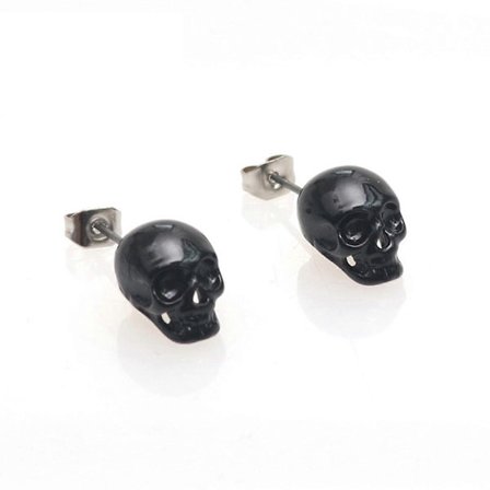 Punk Skull Stud Örhängen Silver Svart Rock Öronpiercing Örhänge Vintage Dödskalle för Huvud Post Örhänge Stud för P
