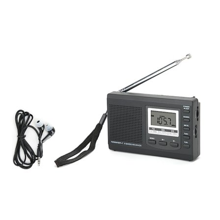 Portable Mini Radio FM/MW/SW Receiver with Digital Alarm Clock FM Radio Receiver Black
