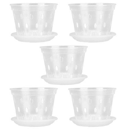 5 Sæt Orkide Blomsterpotte Åndbar Klar Orkide Plantepotte med Huller Underskåle til Indendørs Udendørs