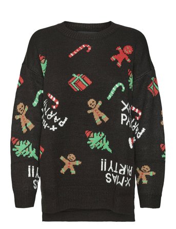 Vmxmasparty Ls H/L O-Neck Pull. Xmas Exc Black Vero Moda